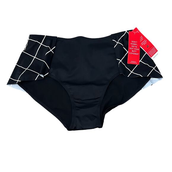 SPANX Women's Flirty Skirted Swim Bottom 2653 black geo size 10 New - Picture 1 of 4